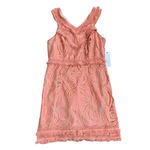 Ryse The Label Women’s V Neck Lace Fringe Dress Lined Peach Size Large NWT